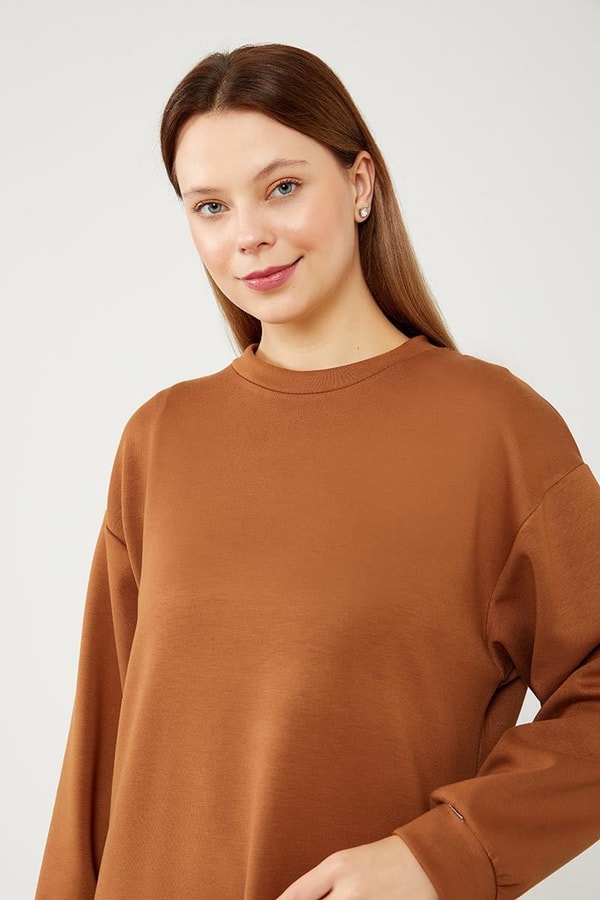 LevidorLevidor Kahve Bisiklet Yaka Kolları Ribanalı Elbise