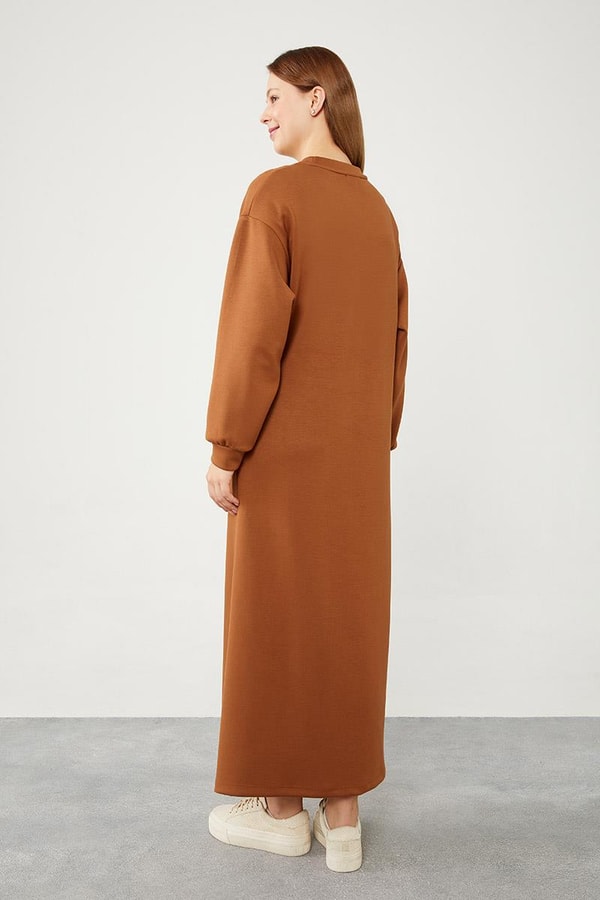 LevidorLevidor Kahve Bisiklet Yaka Kolları Ribanalı Elbise