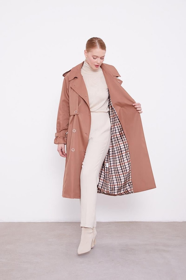 LevidorLevidor Kahve Ekose Astarlı Trençkot