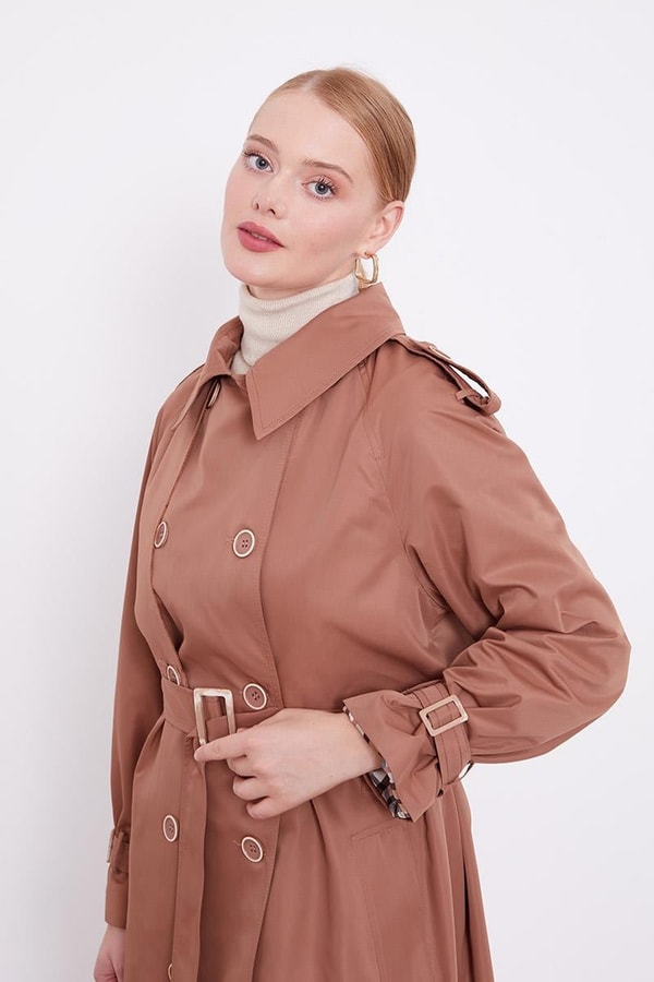 LevidorLevidor Kahve Ekose Astarlı Trençkot