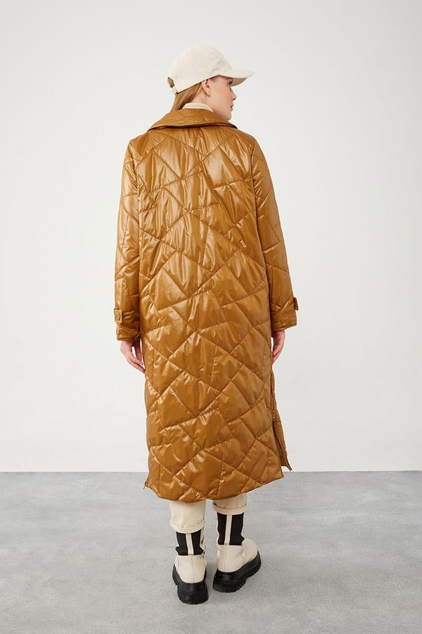 LevidorLevidor Kahve Geniş Yaka Kapitone Mont