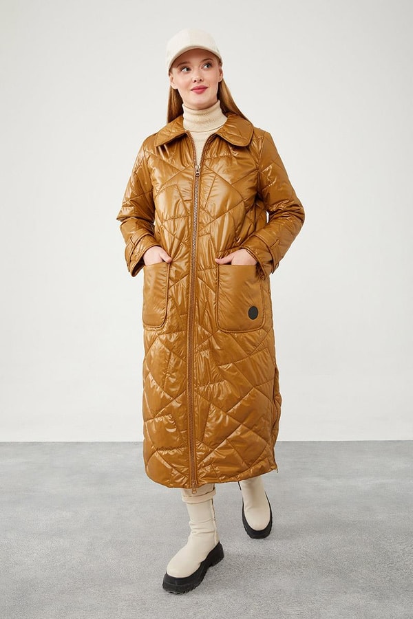 LevidorLevidor Kahve Geniş Yaka Kapitone Mont