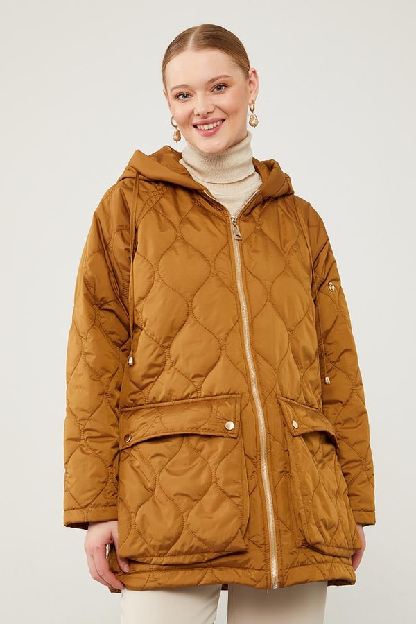 LevidorLevidor Kahve Kapüşonlu Kapitone Kısa Mont