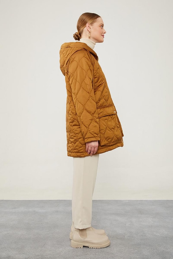 LevidorLevidor Kahve Kapüşonlu Kapitone Kısa Mont