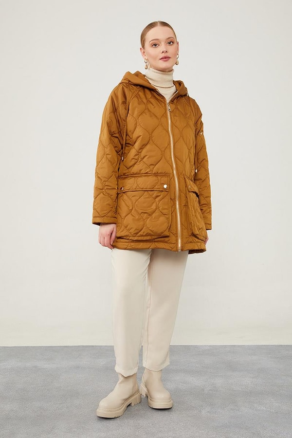 LevidorLevidor Kahve Kapüşonlu Kapitone Kısa Mont