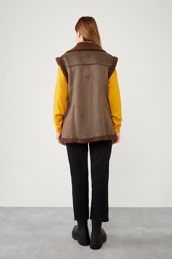 LevidorLevidor Kahve Peluş içli Deri Yelek