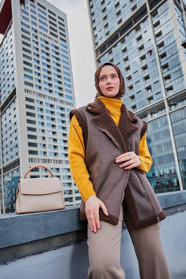 LevidorLevidor Kahve Peluş içli Deri Yelek