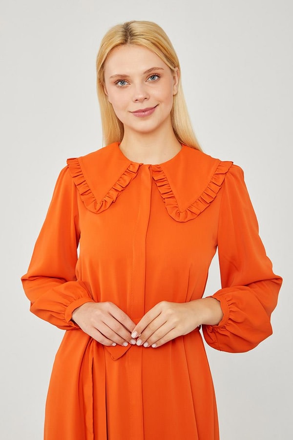 LevidorLevidor Kiremit Yakası Fırfır Detaylı Elbise