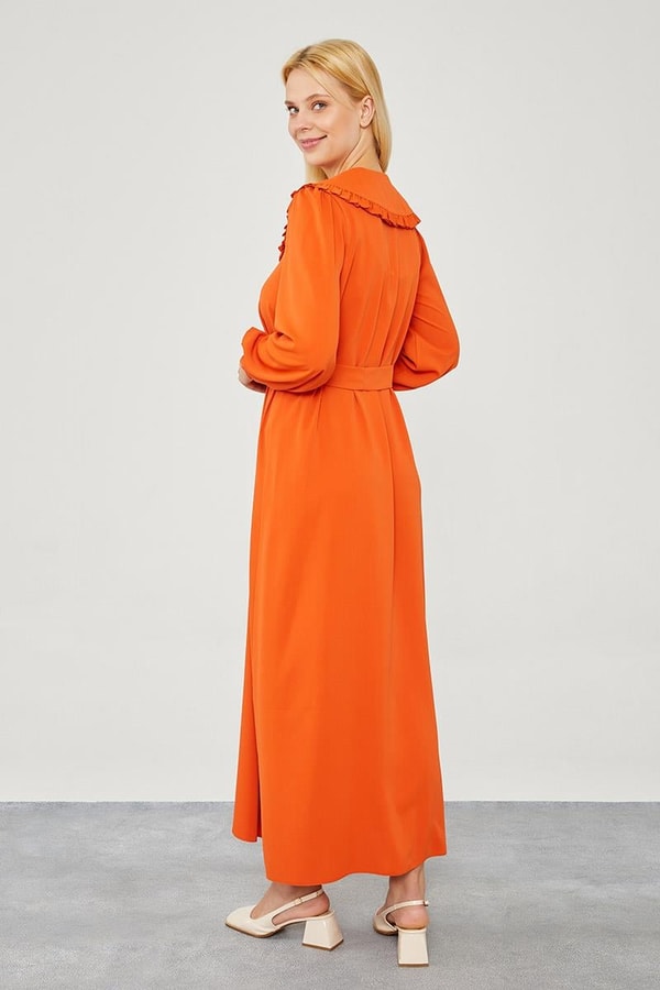 LevidorLevidor Kiremit Yakası Fırfır Detaylı Elbise