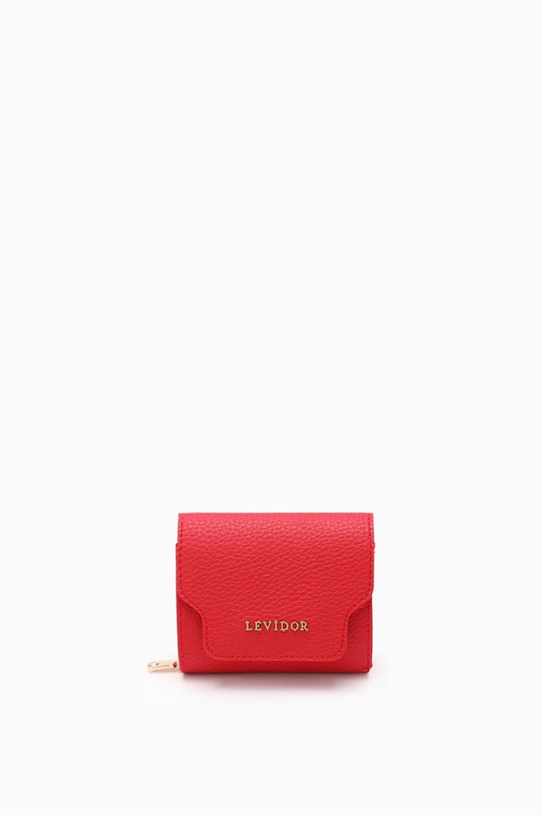 LevidorLevidor Kırmızı Çıtçıtlı Kartlık Bölmeli Cüzdan