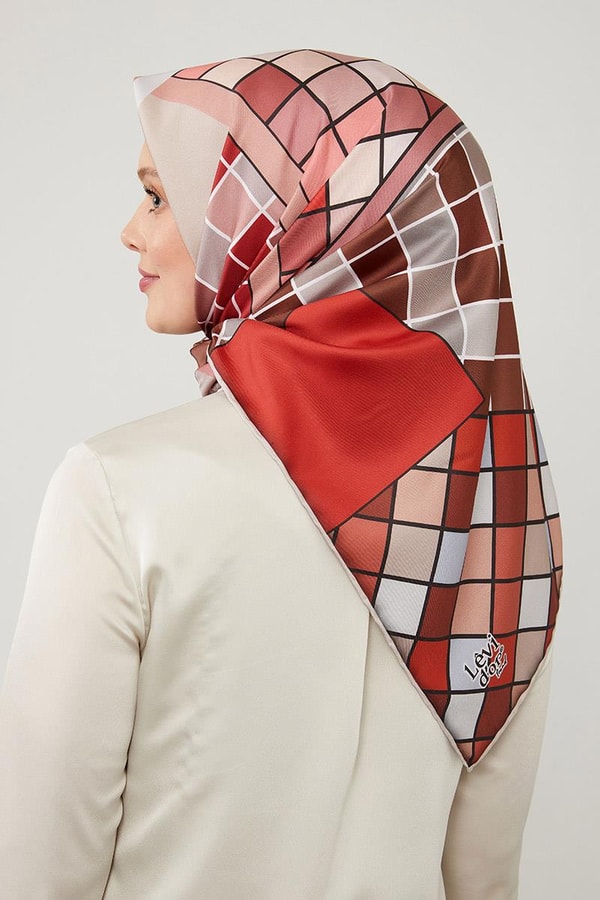 LevidorLevidor Kırmızı Dama Desenlli Trend Twill Eşarp
