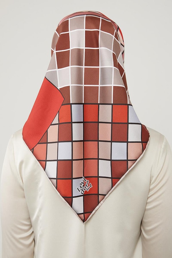 LevidorLevidor Kırmızı Dama Desenlli Trend Twill Eşarp