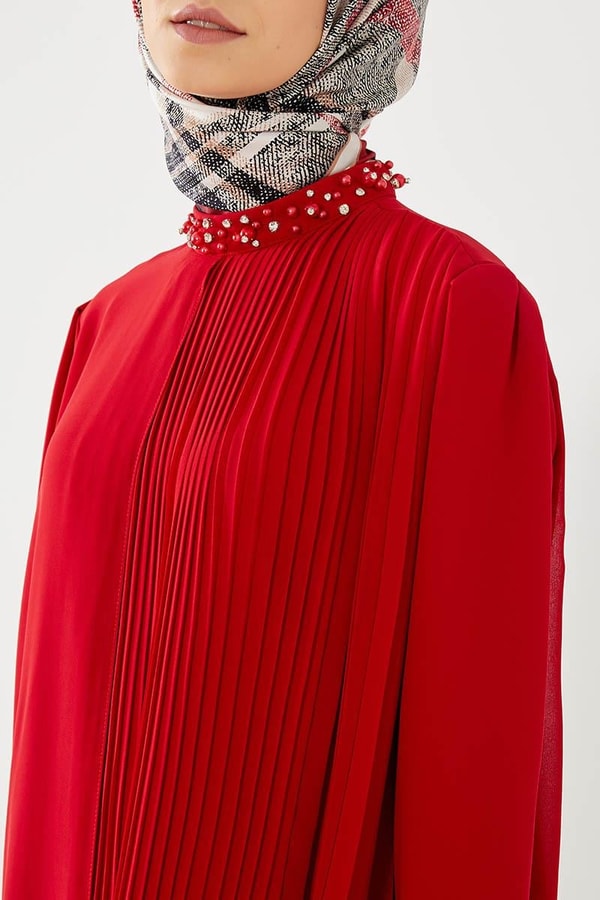 LevidorLevidor Kırmızı İki Farklı Pliseli Tunik