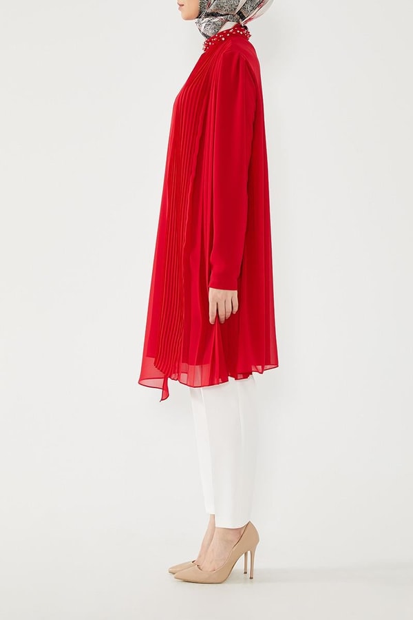 LevidorLevidor Kırmızı İki Farklı Pliseli Tunik