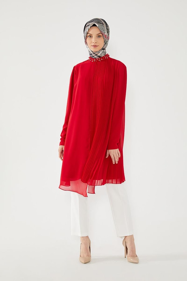 LevidorLevidor Kırmızı İki Farklı Pliseli Tunik