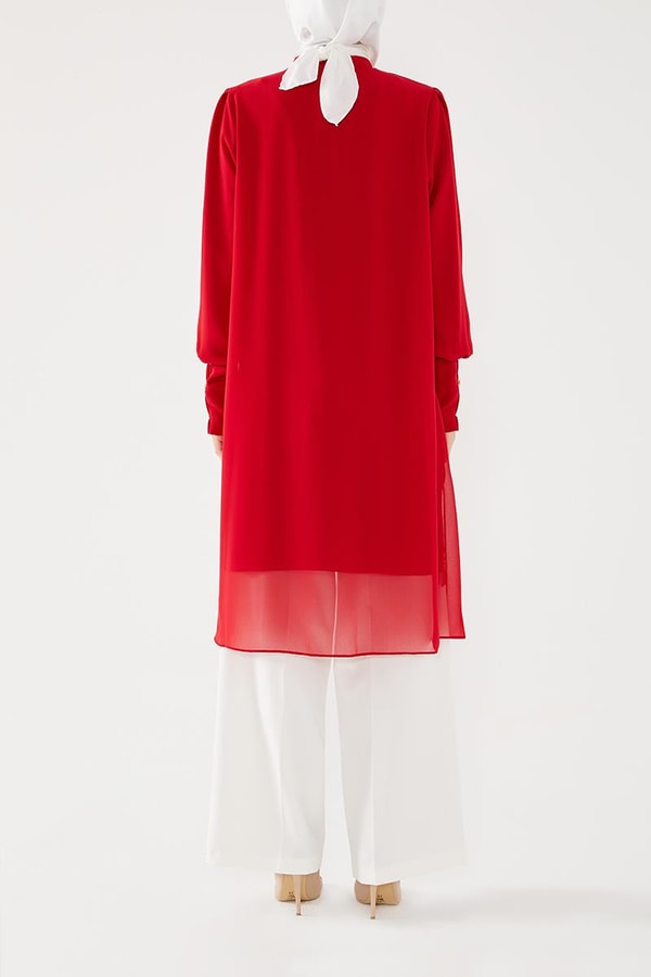 LevidorLevidor Kırmızı Kol Ucu Pliseli Tunik