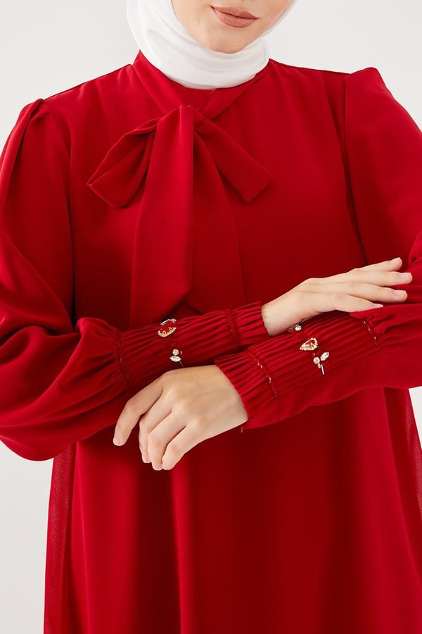 LevidorLevidor Kırmızı Kol Ucu Pliseli Tunik