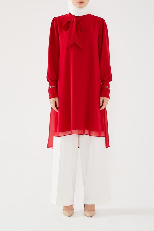 LevidorLevidor Kırmızı Kol Ucu Pliseli Tunik