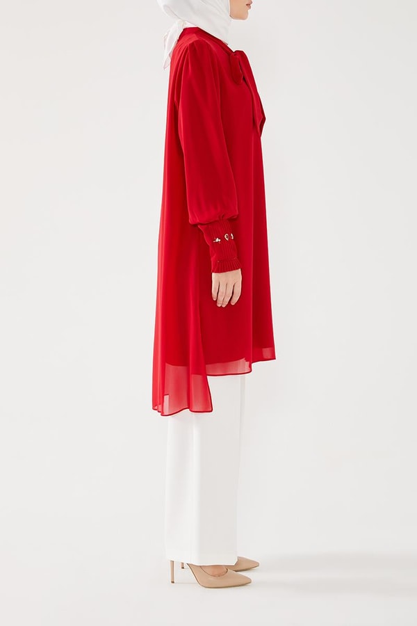 LevidorLevidor Kırmızı Kol Ucu Pliseli Tunik