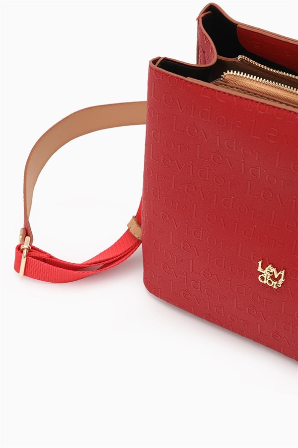 LevidorLevidor Kırmızı Monogram Baskılı Omuz Çantası
