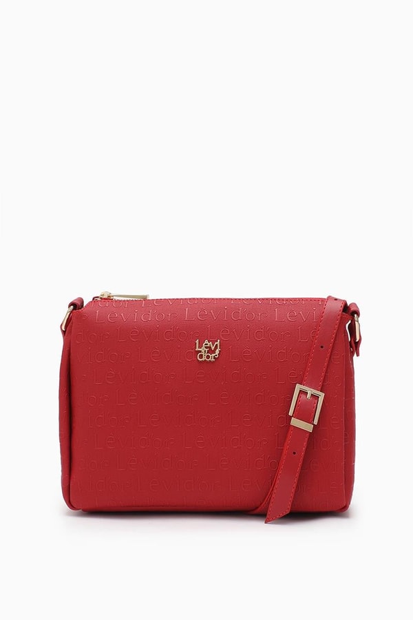 LevidorLevidor Kırmızı Monogram Baskılı Çapraz Askılı Çanta