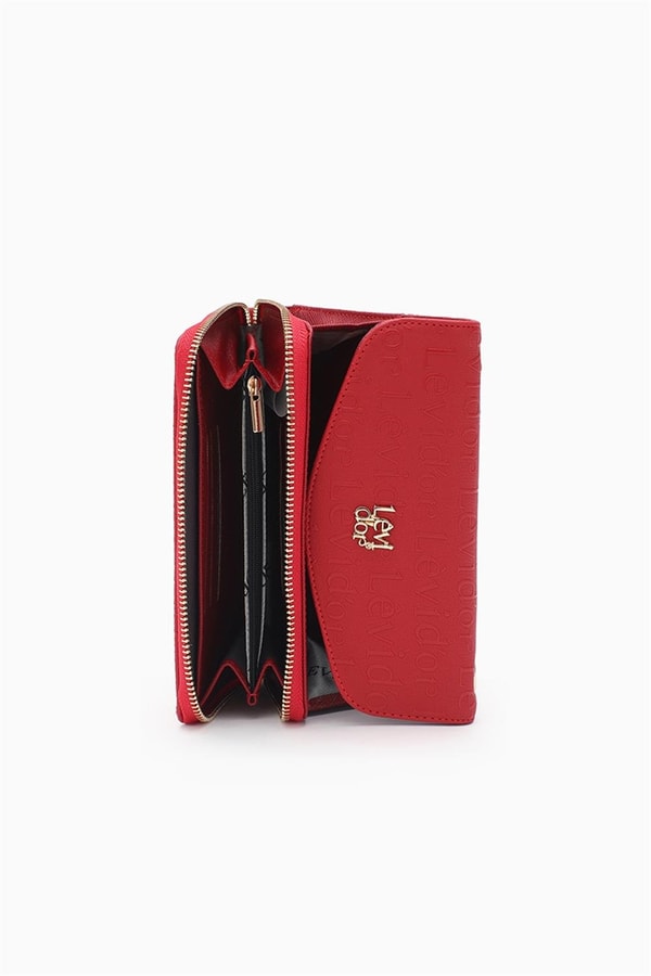 LevidorLevidor Kırmızı Monogram Baskılı Fermuarlı Cüzdan