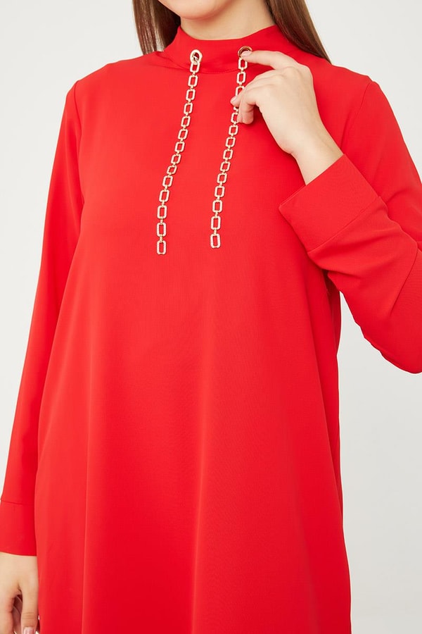 LevidorLevidor Kırmızı Taş Zincir Aksesuarlı İkili Takım