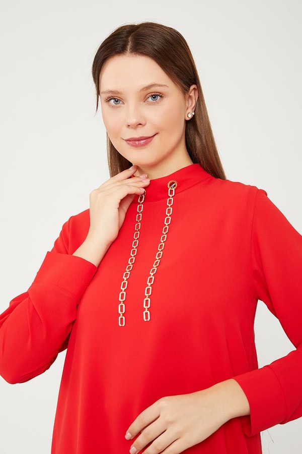 LevidorLevidor Kırmızı Taş Zincir Aksesuarlı İkili Takım