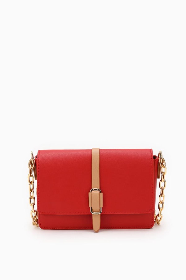 LevidorLevidor Kırmızı Zincir Detaylı Çift Renk Çanta