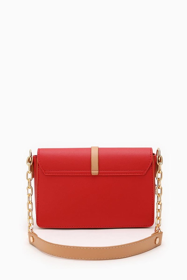 LevidorLevidor Kırmızı Zincir Detaylı Çift Renk Çanta