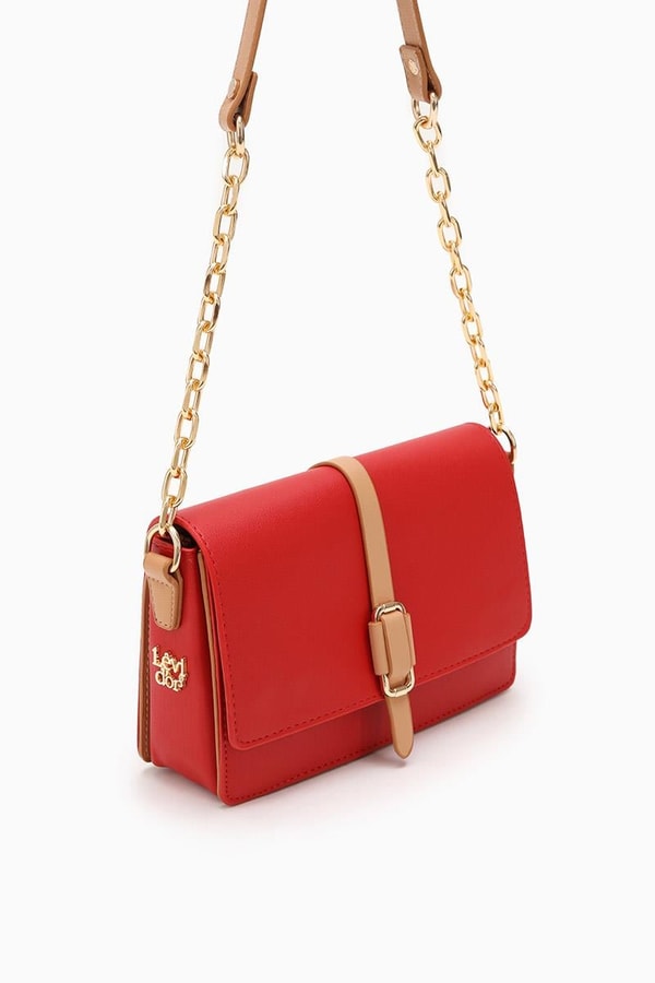 LevidorLevidor Kırmızı Zincir Detaylı Çift Renk Çanta