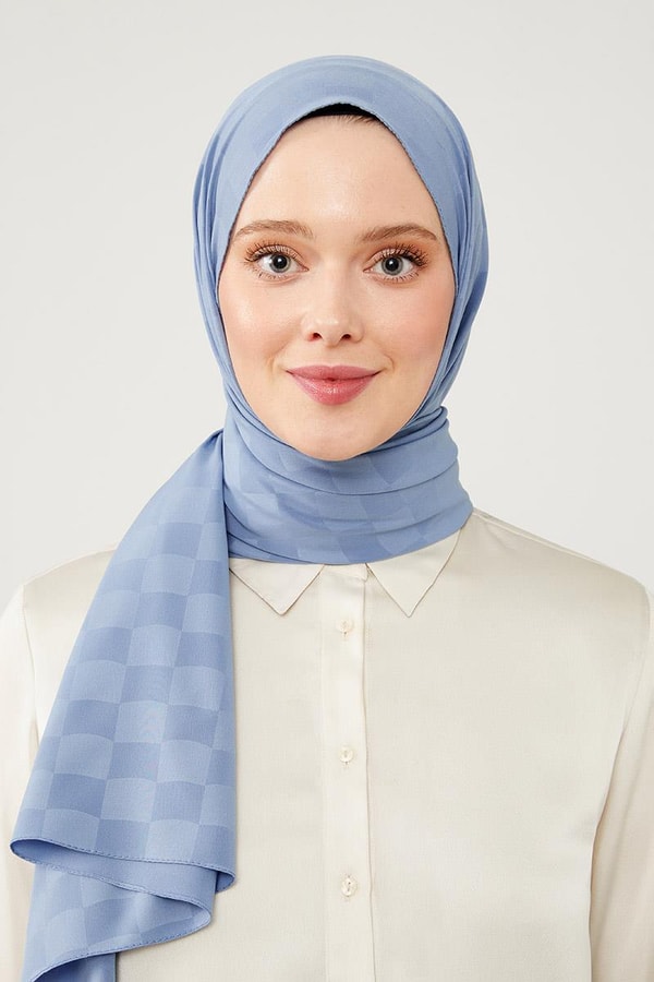 LevidorLevidor Kot Mavi Dama Desen Jakarlı Elegance Şal