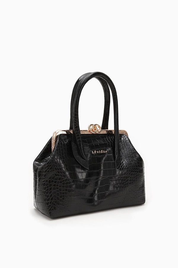LevidorLevidor KROKO SİYAH Croko Deri El Çantası