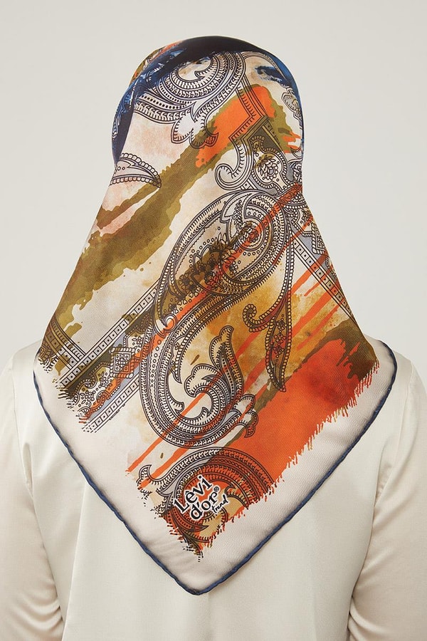 LevidorLevidor Lacivert Batik Etnik Baskılı Trend Twill Eşarp