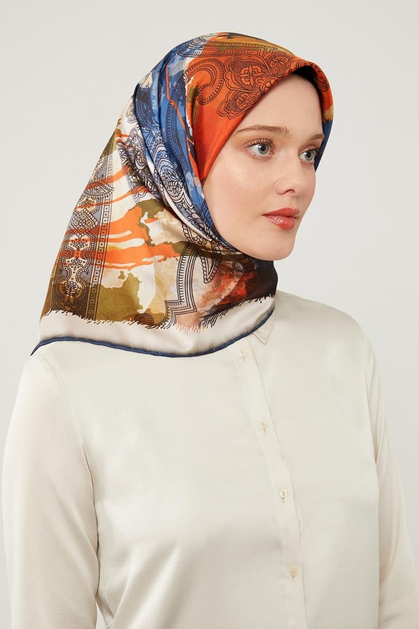 LevidorLevidor Lacivert Batik Etnik Baskılı Trend Twill Eşarp