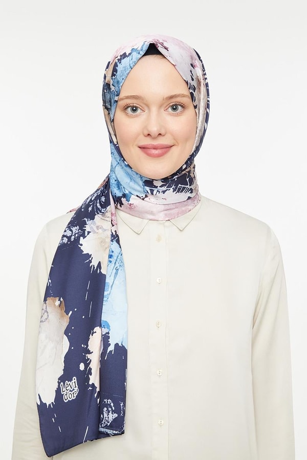 LevidorLevidor Lacivert Batik Görünümlü Twill Şal