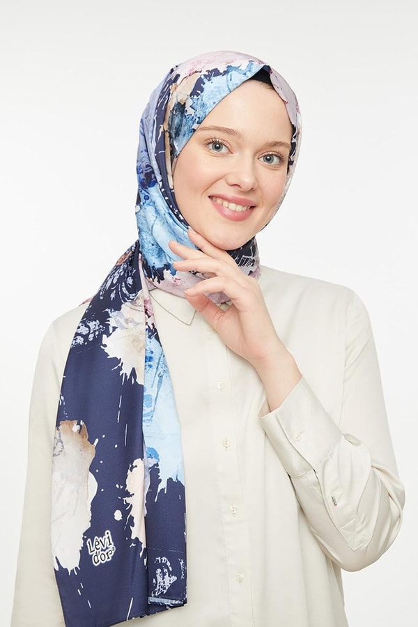 LevidorLevidor Lacivert Batik Görünümlü Twill Şal