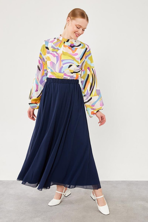 LevidorLevidor Lacivert Beli Lastikli Kloş Etek