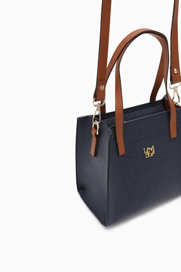 LevidorLevidor Lacivert Çapraz Askılı Monogram Baskılı Omuz Çantası