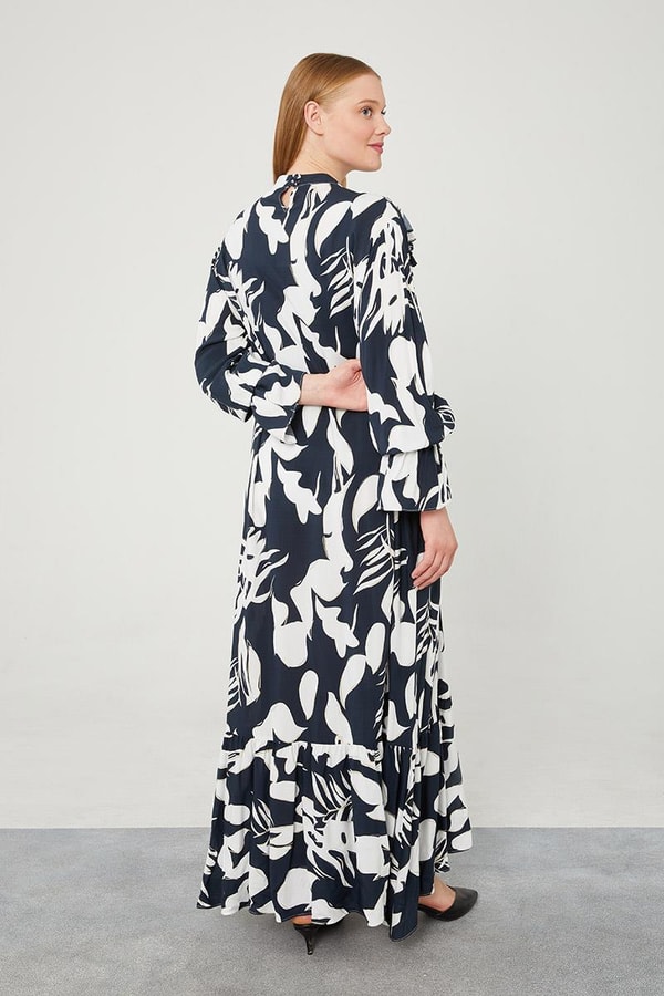 LevidorLevidor Lacivert Çiçek Desen Volanlı Elbise