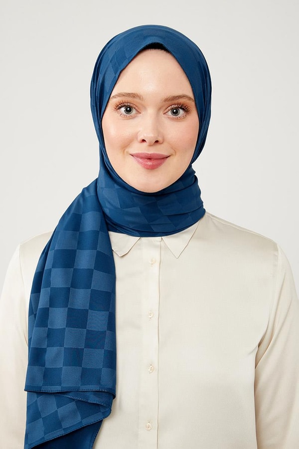 LevidorLevidor Lacivert Dama Desen Jakarlı Elegance Şal