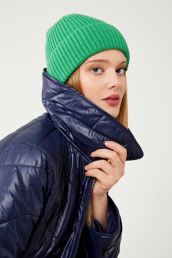 LevidorLevidor Lacivert Geniş Yaka Kapitone Mont