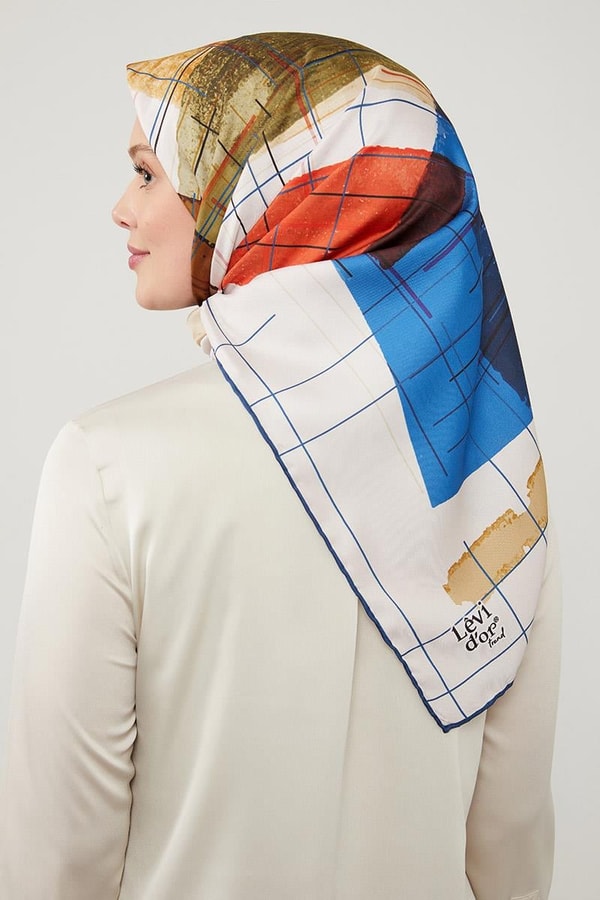 LevidorLevidor Lacivert Geometrik Çizgili Twill Eşarp