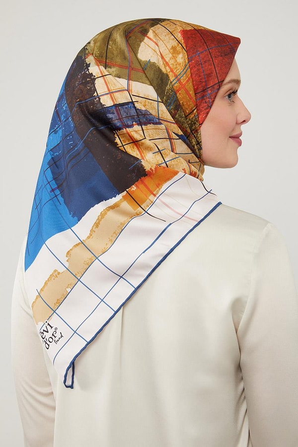 LevidorLevidor Lacivert Geometrik Çizgili Twill Eşarp