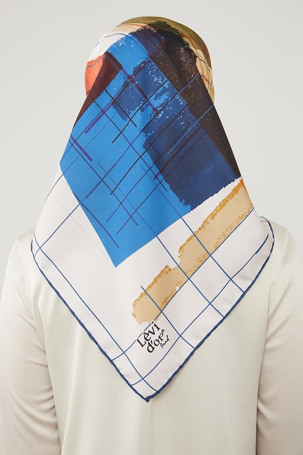 LevidorLevidor Lacivert Geometrik Çizgili Twill Eşarp