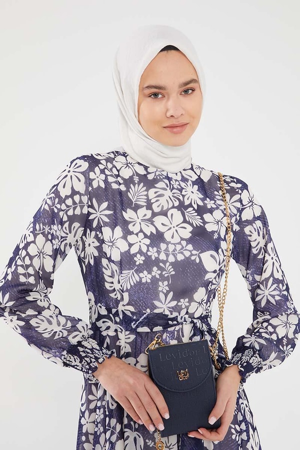 LevidorLevidor Lacivert Gipeli şifon desenli elbise