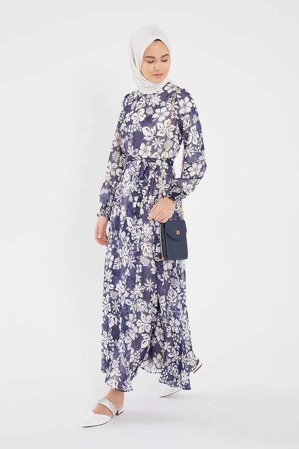 LevidorLevidor Lacivert Gipeli şifon desenli elbise
