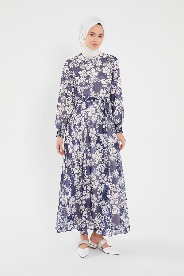 LevidorLevidor Lacivert Gipeli şifon desenli elbise