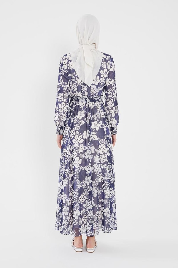 LevidorLevidor Lacivert Gipeli şifon desenli elbise