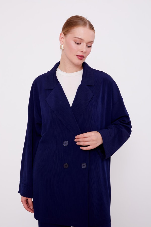 LevidorLevidor Lacivert Kendinden Desenli Blazer Ceket Takım